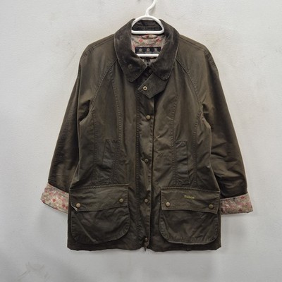 Barbour Abrosa Beadnell Olive Wax Waterproof Country Rain Coat Jacket UK 16