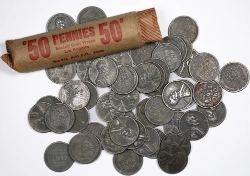 1943-S Steel Lincoln Wheat Penny Roll 50 Coins Average Circulated