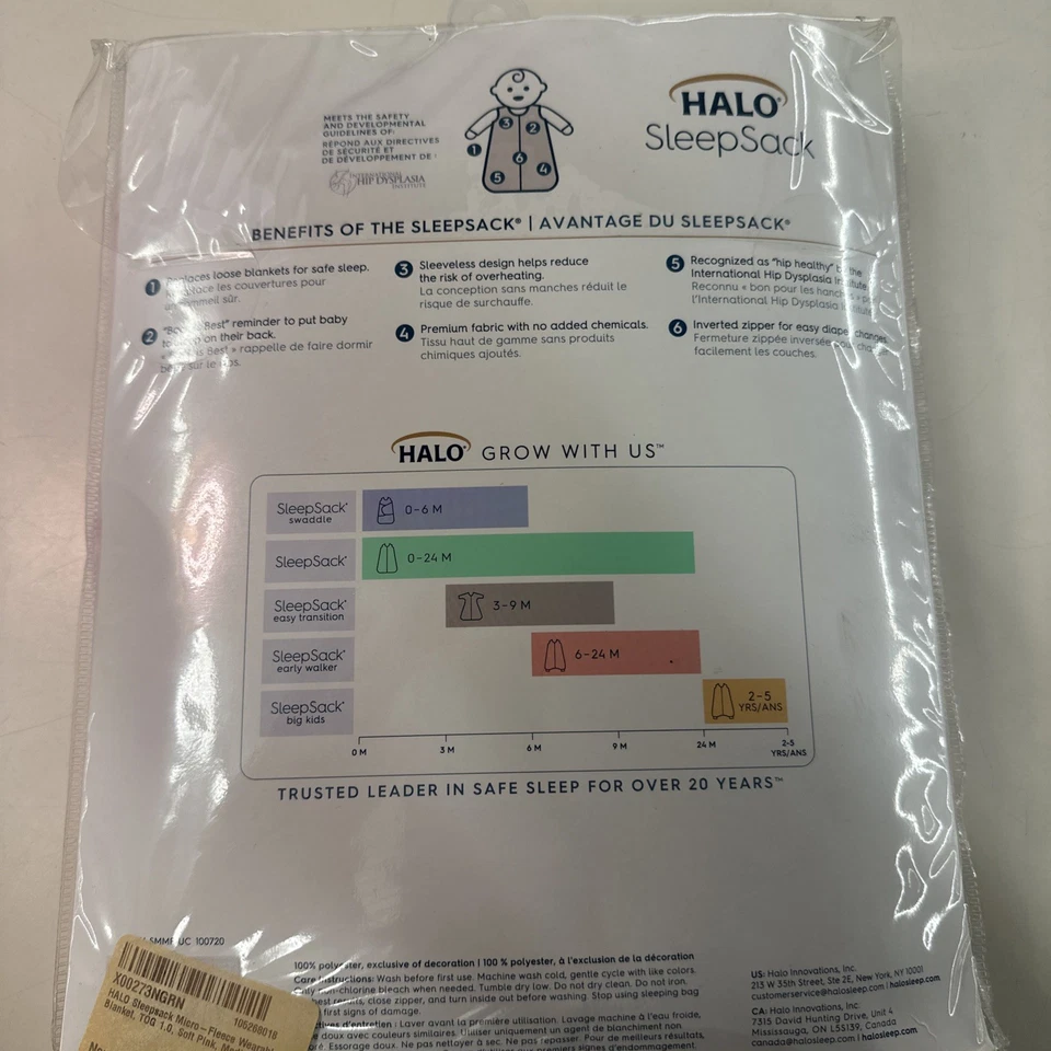 Halo Saco de Dormir Micro-Vellón Usable Manta Tog 1.0 6 a 12 M Rosa, Mediano Foto 2 de 4