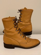 Vintage Justin Women  s Tan Lace-Up Roper Kiltie Cowboy Boots Size 5.5B L0621