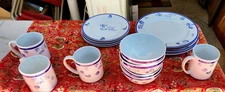 16 Piece Rosanna Beach Fishing Sailing  Plates, Bowls Cups Made In Italy Blue