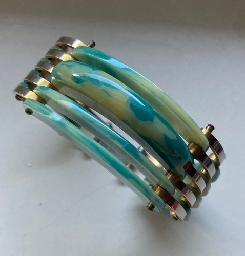 VTG Galalithe LINK BRACELET ART DECO Jakob Bengel, French "Bakelite" as found