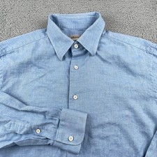 Brioni Shirt Mens Large Blue Twill Cotton Long Sleeve Button Down Dress