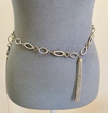 Vintage Silver  Gold Tone Link Belt W/Decirative Tassel 1970s 34  