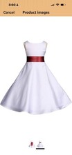 White Burgundy Wedding Pageant A-Line Jr. Bridesmaid Flower Girl Dress Size 12