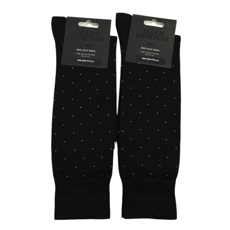 ALLEN EDMONDS 2 Pair Black Pindot Cotton Blend Mid Calf Socks OSFA Italy NWT