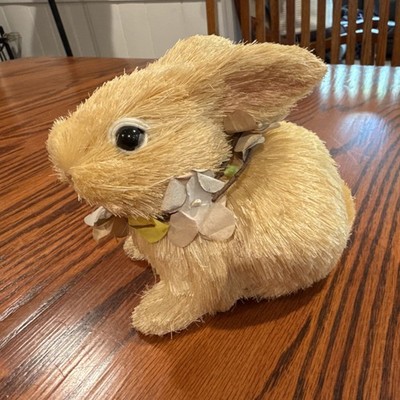 Bunny Rabbit Figurine, Medium Easter Decor, Straw Material, approx 6 in