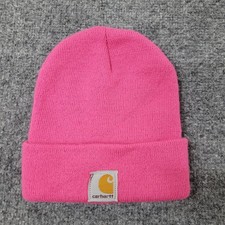 Carhartt Beanie Youth Size OS Pink Acrylic Knit Cuffed Logo USA Made CB8905 P198