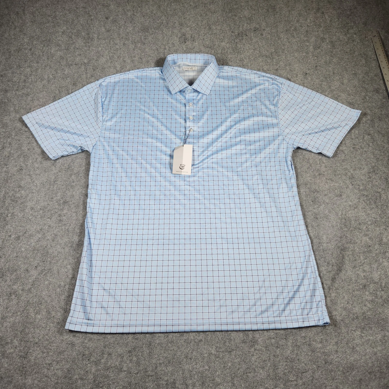 Collars And Co Short Sleeve Collard Polo Blue Check Size 2XL Relaxed
