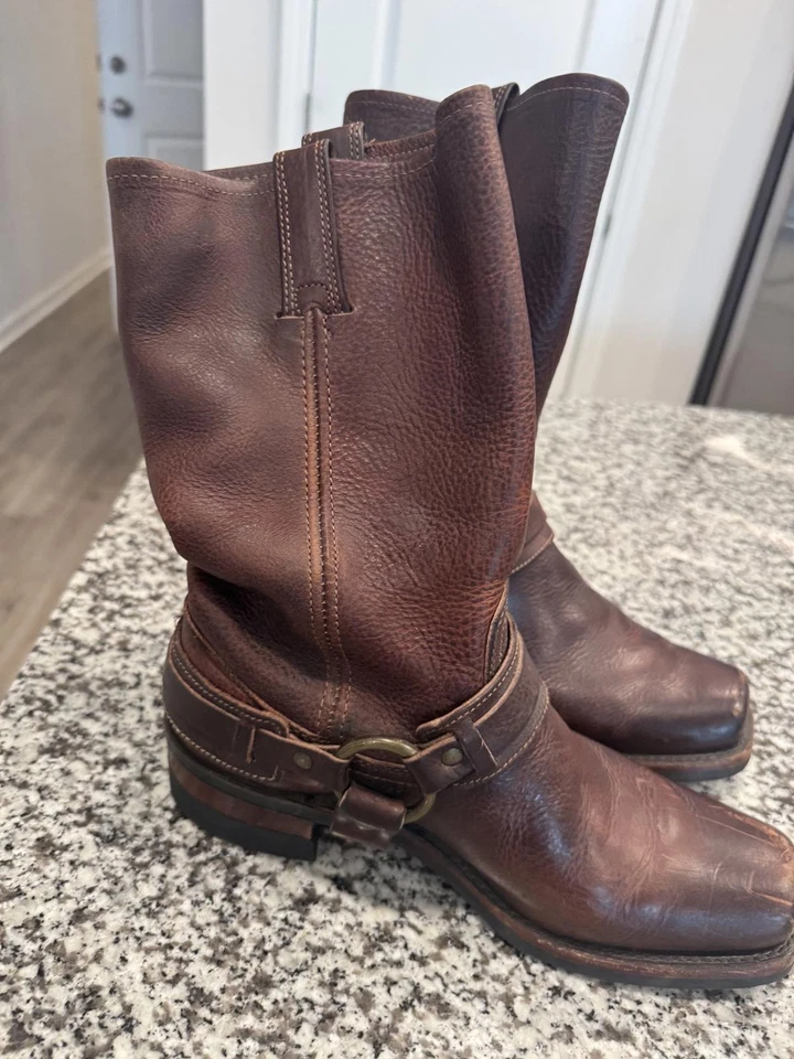 FRYE 700 Marrón Oscuro Punta Cuadrada Arnés Ingeniero Moto Botas Hechas en EE. UU. Talla 9.5M Foto 2 de 4