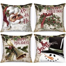 Lanpn Vintage 18x18 Christmas Throw Pillow Covers Set of 4, Retro Santa Claus...