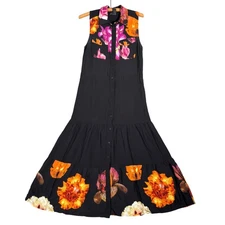 Desigual Suiza Christian Lacroix Tiered Floral Maxi Shirt Dress Size M Black Art