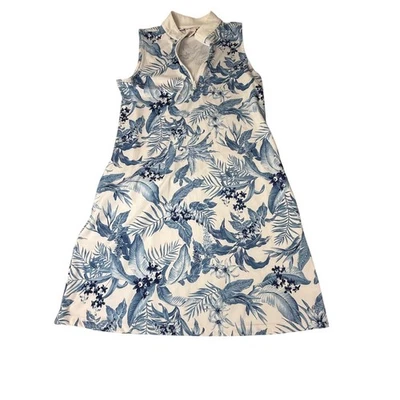 Tommy Bahama Golf ärmelloses Polokleid tropischer Print weiß blau - Bild 1 von 4