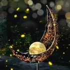 Solar Garden LED Lights Outdoor Metal Decorative Stake Light Crackle Glass Globe
