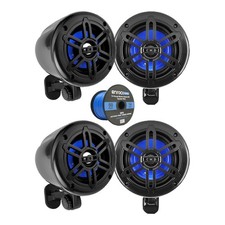 2 Pair of Pyle 4" 150 Watt 2-Way Marine Off-Road Audio Black Speakers w/Wire