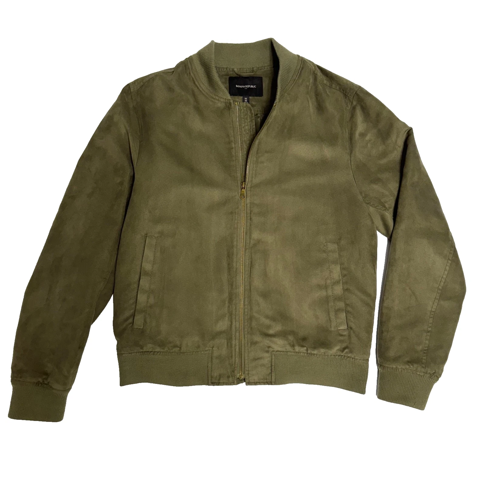 Banana Republic Men’s M Bomber Jacket Faux Vegan Suede Full Zip Pockets Green - product detail image 5