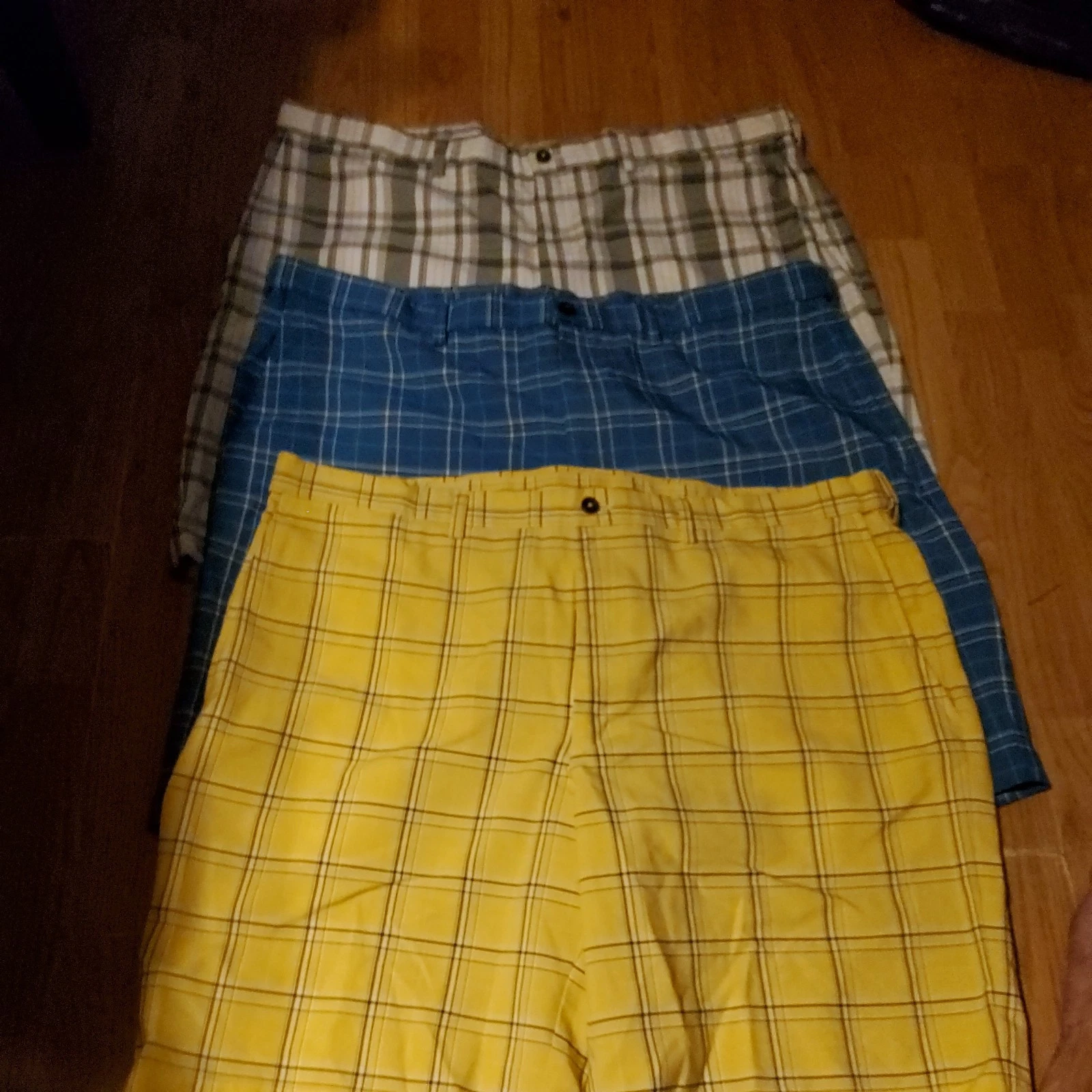 LOT OF 3 Haggar Shorts Men's 42 Plaid 100% Polyester ADJUSTABLE WAIST