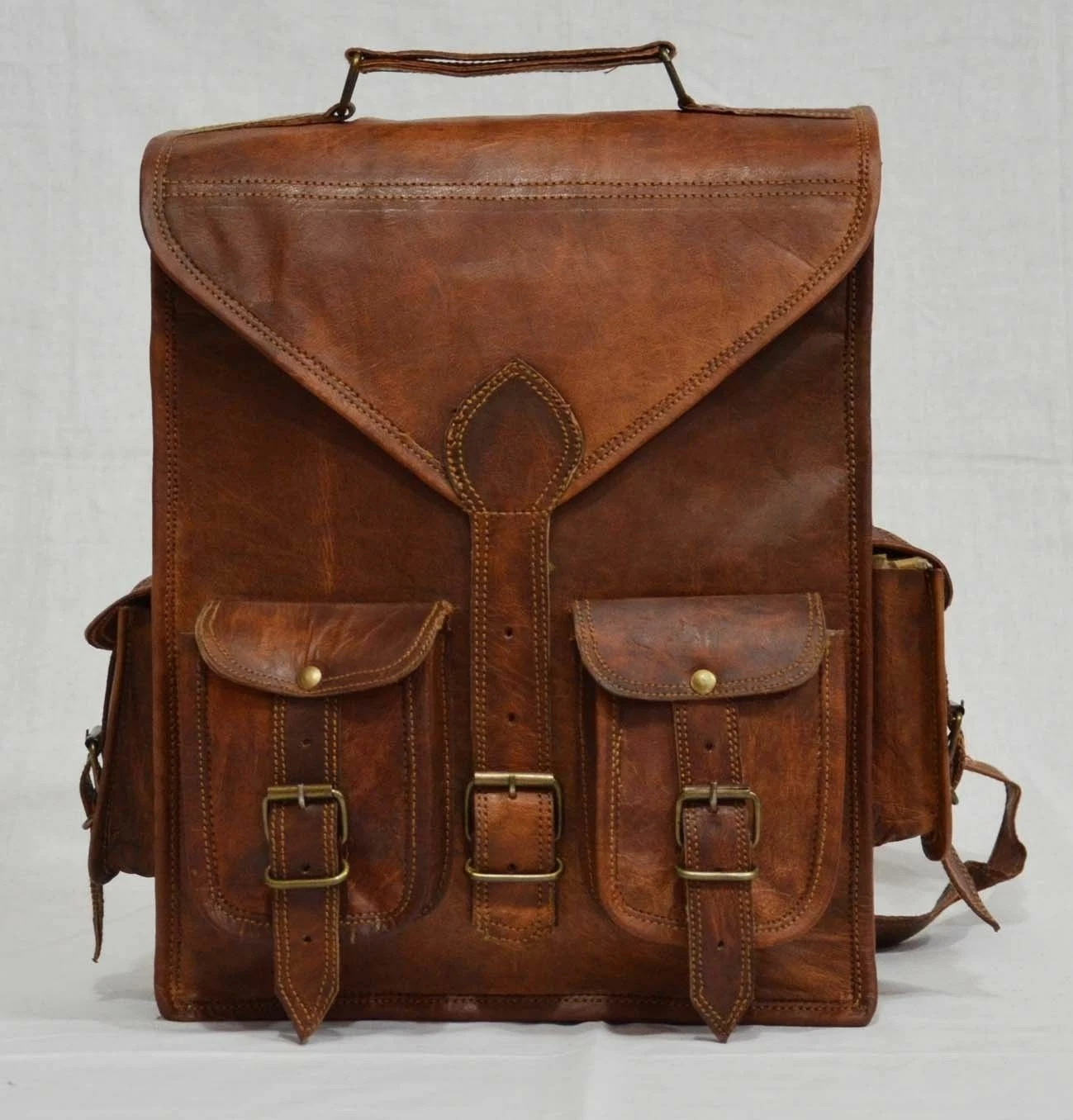 Deep Leather Bag Goat Genuine Laptop Rucksack Vintage Travel Men's Brown Men