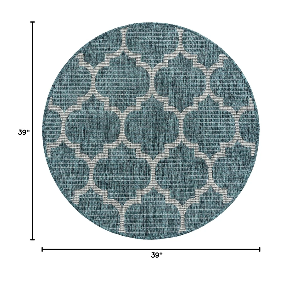 Unique Loom Outdoor Trellis Collection Area Rug (3' 3" Round, Teal/ Gray) - Image 2 of 4