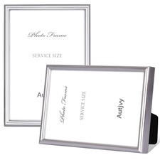4x6 Picture Frame Set of 2, Silver Brushed Modern Simple Thin Aluminum Metal ...