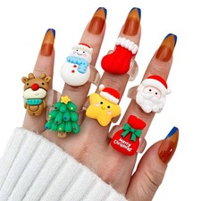 Cartoon Christmas Rings Set Multi Xmas Elements Decor Hand Decorations