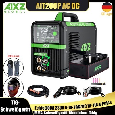 200A 6-in-1 AC/DC Schweißmaschine Aluminium Puls TIG ARC 220V 2T/4T mit Fußpedal