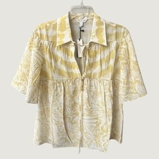 Banana Republic Yellow Floral Matte Silk Tie Front Blouse Womens Small New