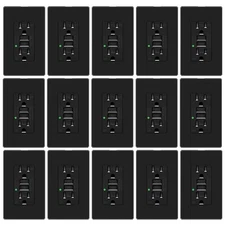 15PK Electrical GFCI Outlet 15 Amp TR WR Ground Fault Circuit Interrupter Black
