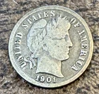 1901 P Barber Dime Silver Circulated United States 10C Coin