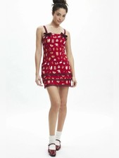 Urban Outfitters Kimchi Blue Lyla Bow Detail Mini Dress Red Combo Size Xs  NWT