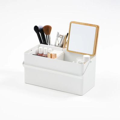 Yamazaki Home TOWER Makeup Organizer with Mirror Cosmetic Storage Vanity