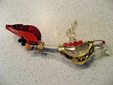 Vintage Resl Lenz Bird with Red Tail Feathers Shaped Glass Christmas Ornament