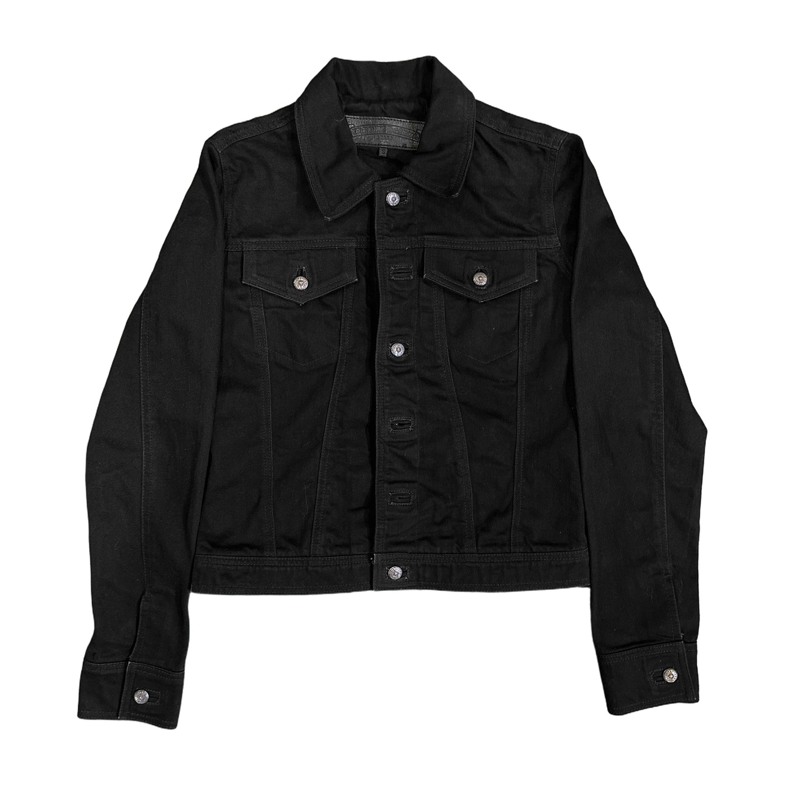 Chrome Hearts Black Denim Leather Cross Patch Trucker Jacket Size L - second product detail image