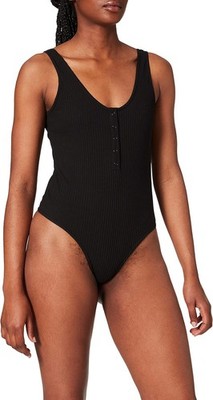 Hurley Damen Badeanzug Einteiler Schwimmanzug V-Neck Rib, Schwarz, S