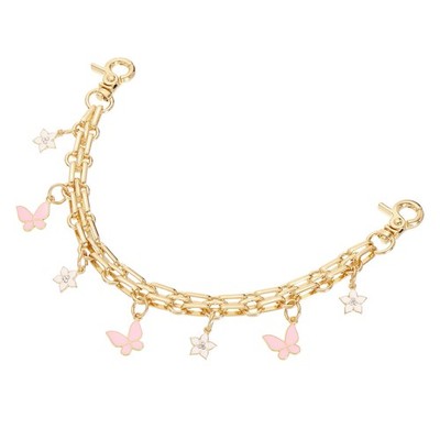 Butterfly Flower Pendant Bag Chain 10\'', Pink/White