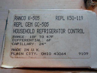 RANCO K-505 Household Refridgerator Control 18F to 47 F Replaces K50-119