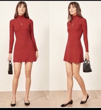 Reformation Jeans Maya Cherry Red Ribbed Turtleneck Mini Dress Long Sleeves XS