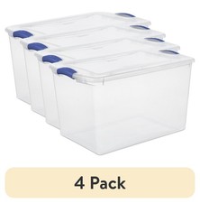  4 pk Large Storage Bin, 66 Quart Clear Plastic Storage Container with Latch Lid