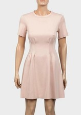 Blush Pink Ladies Dress A Line Mini Dress Short Sleeve Crew Neck Casual UK 3-8