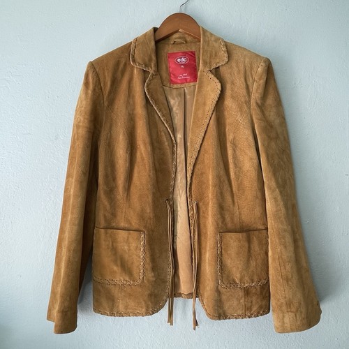 VTG EDC by Esprit Suede Leather Western Jacket Blazer Whipstitch Tie Front XL