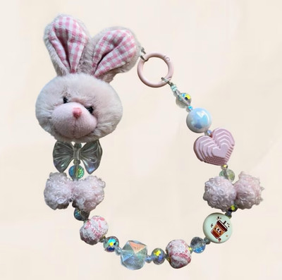 Pink Bunny Phone/Bag Keychain - Free 5pcs random stickers
