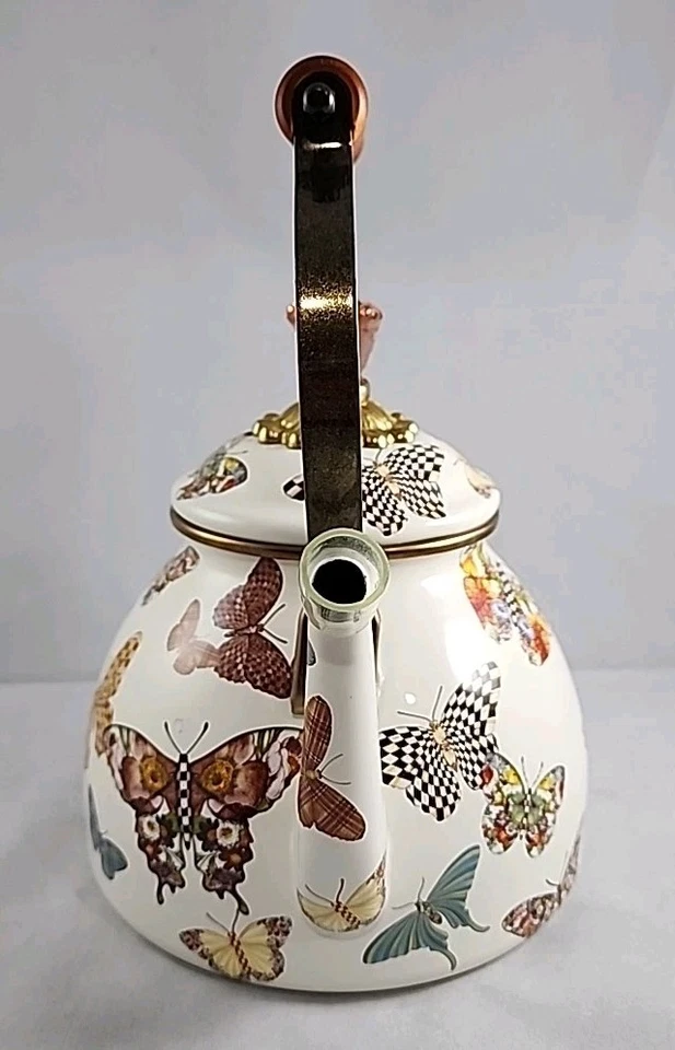 MacKenzie-Child's Butterfly Garden Tetera/Olla Esmalte Retirado 3 QT EXCELENTE Foto 2 de 4