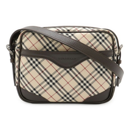 Burberry Check Canvas Leather Shoulder Bag Women Beige One Size