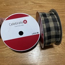 2 Jumbo Celebrate It Wired Buffalo Plaid Ribbon Christmas Crafting 2.5 X 75ft