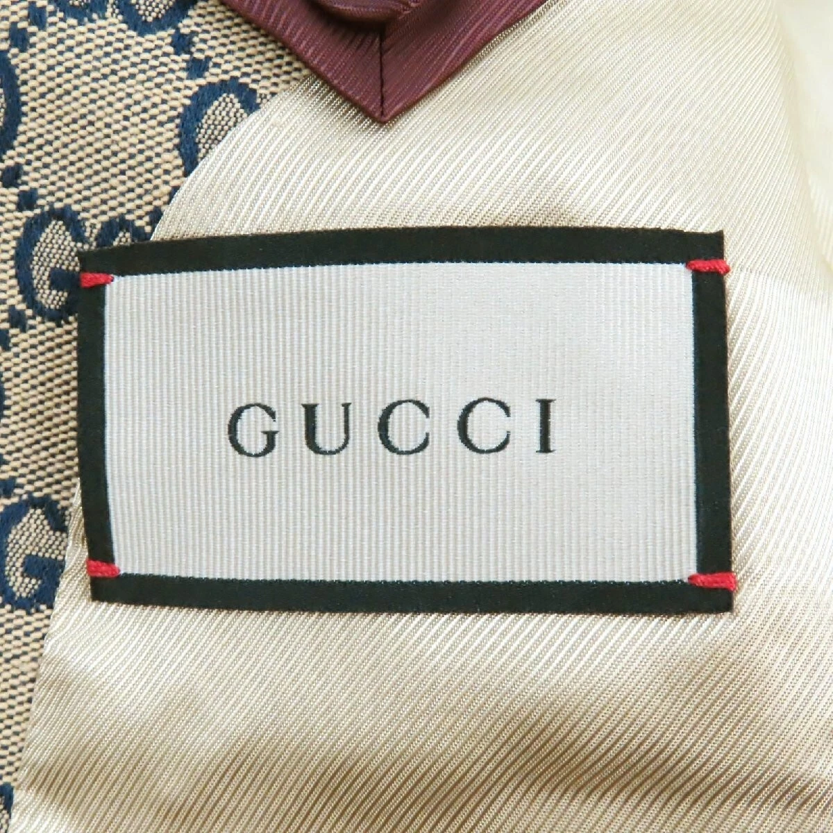 GUCCI Escatology GG Giacca Monopetto Tela Beige Navy Rosso 48 Italia