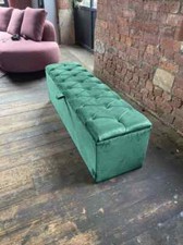 Large Chesterfield Design Upholstered Seat - Green Window Bay Seat Ottoman Bench