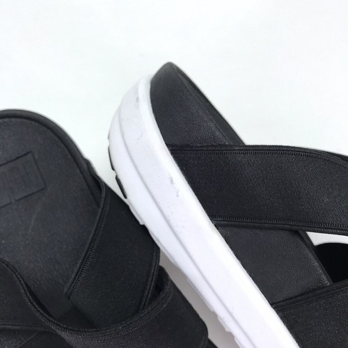 Fit Flop Women's 10 Black Leather Strappy Loosh Crossover Slides Sandal E89-001 - Picture 9 of 9