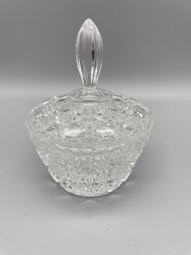 Vintage Cut Glass Trinket Or Small Candy Dish with Lid 3.5”x 5”