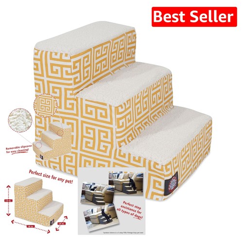 Stylish Towers Yellow 3-Step Dog Steps for Small Pets - Easy Clean & Safe Access