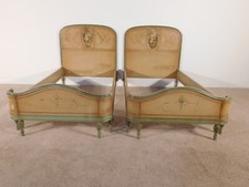 Pair ANTIQUE 1920s Barbola French Louis XVI ROMANTIC Painted Shabby Twin Beds